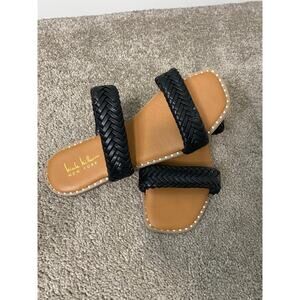 Nicole Miller Slip On Black Leather Braided Sandals Size 9